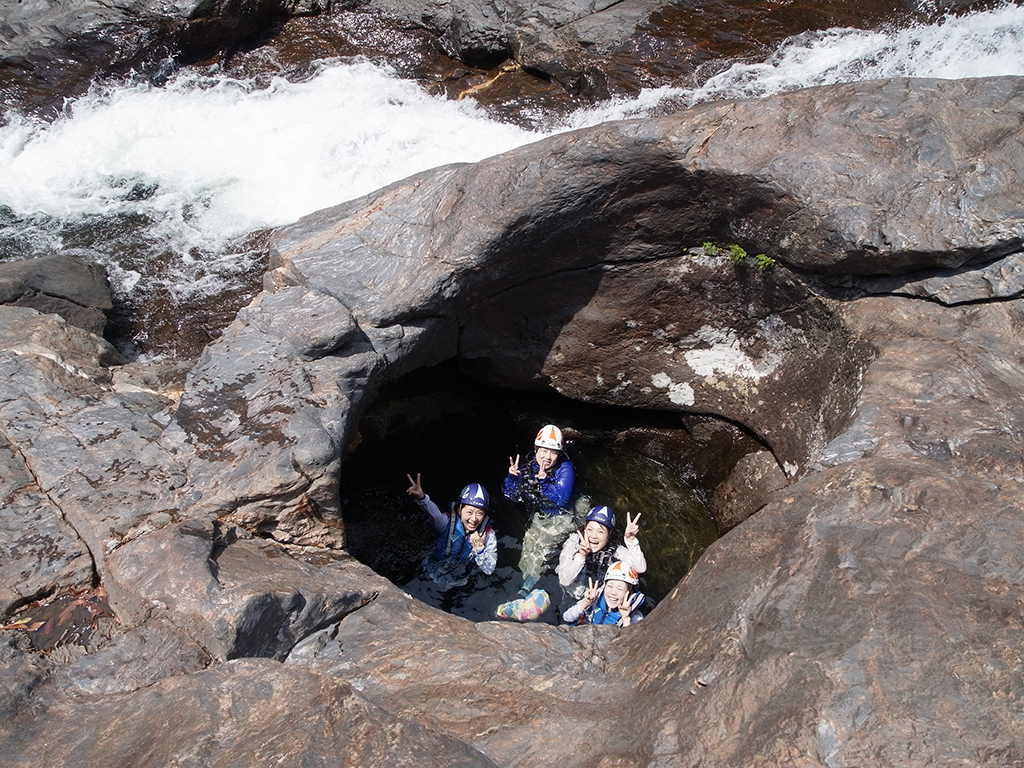 写真一杯広がる大きな渕をめいめいが楽しそうに泳いでいる写真